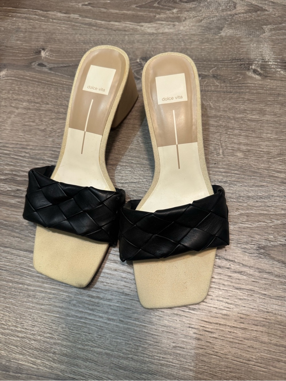 Dolce Vita Black Woven Slide Mules with Tan Footbed